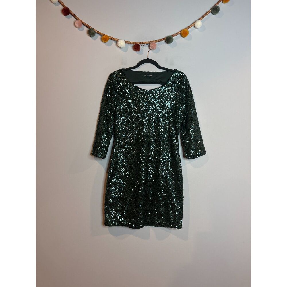 Express dark green sequin bodycon dress